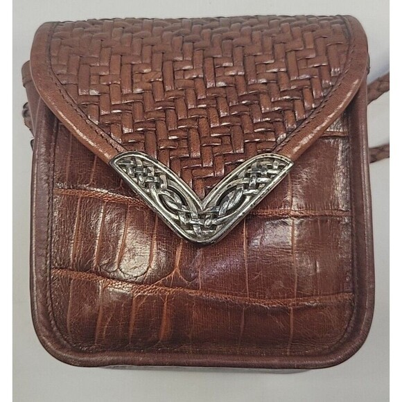 Brighton Brown Crocodile Embossed Woven Leather Small Crossbody Purse Vintage - Picture 5 of 12